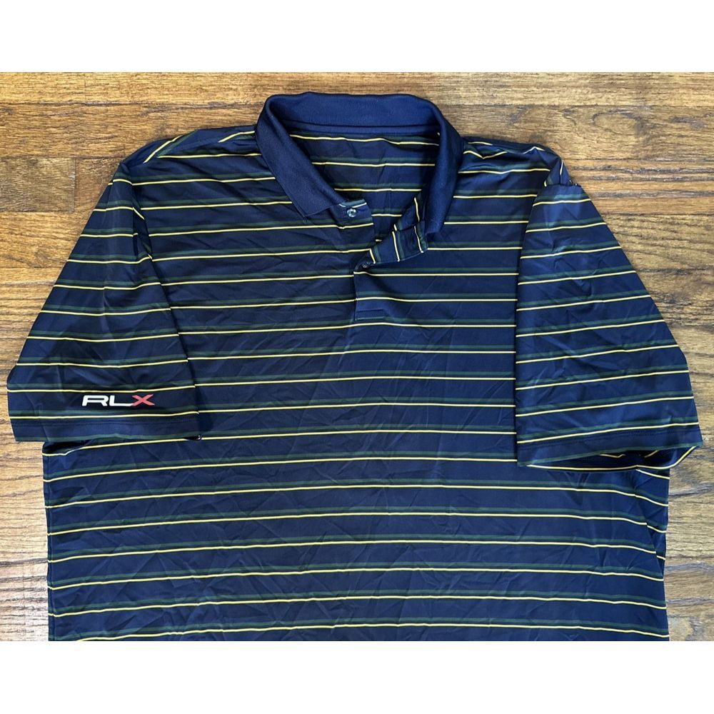 Ralph‎ Lauren RLX Polo Golf Shirt Mens Large Wicking Performance Blue Striped